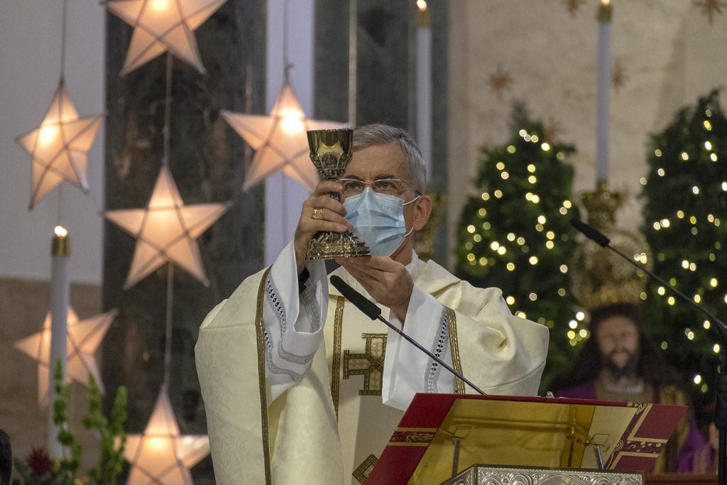 Archbishop Charles John Brown, Apostolic Nuncio to the Philippines, presides over Mass on the Solemnity of the Nativity of Our Lord at the Manila Cathedral on Dec. 25, 2020. (Photo by Roy Lagarde)