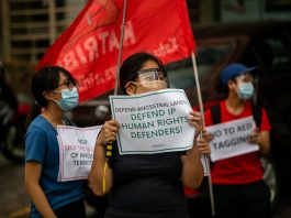 Activists call for respect for human rights and for an end to attacks on activists during a demonstration in Manila in 2020. (File photo by Mark Saludes)