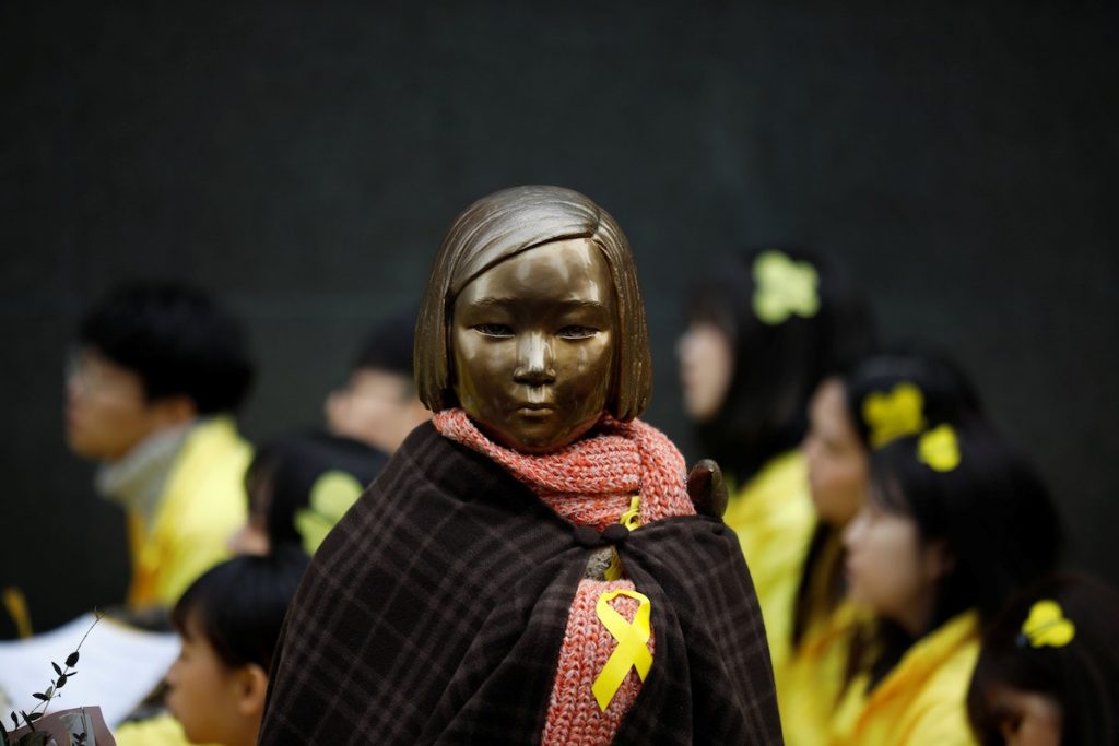 A statue symbolizing former South Korean 'comfort women' is seen during an anti-Japan rally on the day of the 98th anniversary of the Independence Movement Day in Seoul, South Korea, March 1, 2017. (Photo by Kim Hong-Ji/Reuters)