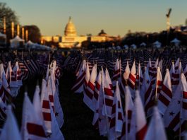 A close-up view shows the "Field of Flags" on the National Mall ahead of inauguration ceremonies for U.S. President Joe Biden in Washington, D.C., Jan. 19, 2021. (Photo by Allison Shelley / Reuters)