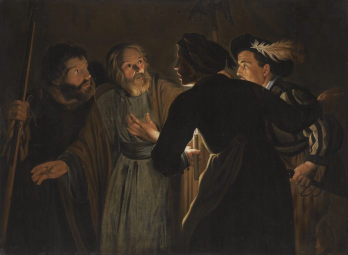The Denial of Saint Peter: This is a copy of Seghers' presumed lost original known through Willem van Haecht's painting Cabinet of Cornelis van der Geest in the Rubenshuis, Antwerp, which is signed and dated 1628. (Wiki Commons)