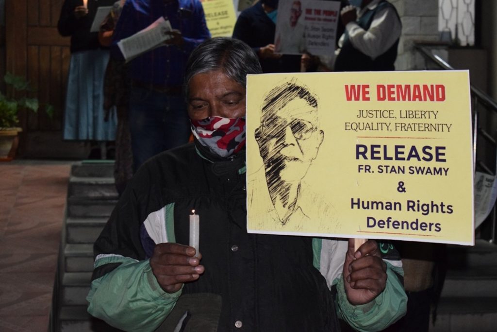 National vigil for imprisoned Father Stanislaus Lourduswamy SJ, popularly known as Stan Swamy in New Delhi on Nov. 26, 2020 Constitution Day. (Photo supplied)