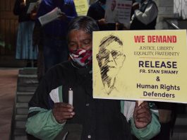 National vigil for imprisoned Father Stanislaus Lourduswamy SJ, popularly known as Stan Swamy in New Delhi on Nov. 26, 2020 Constitution Day. (Photo supplied)
