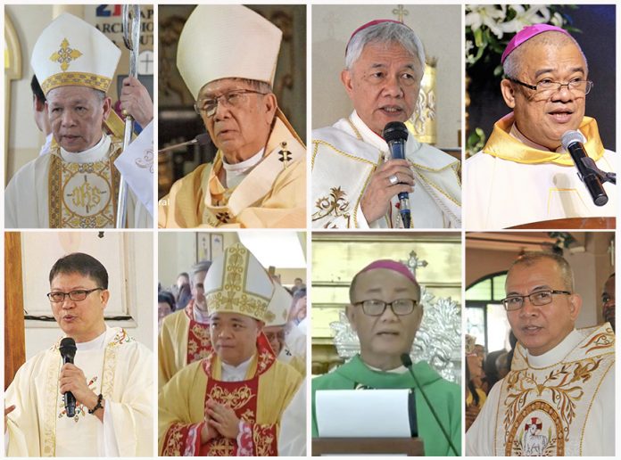 Church leaders from the central Philippines who signed the pastoral letter (from left top): Cardinal Jose Advincula of Capiz, Archbishop Jose Lazo of Jaro, Bishop Patricio Buzon of Bacolod, Bishop Gerardo Alminaza of San Carlos, Bishop Louie Galbines of Kabankalan, Bishop Jose Corazon Tala-oc of Kalibo, and Bishop Narciso Abellana of Romblon. (Photo courtesy of CBCP News)