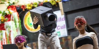 Children acting on stage depicting online sexual exploitation