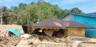 Destroyed school building in Sibolga after flooding